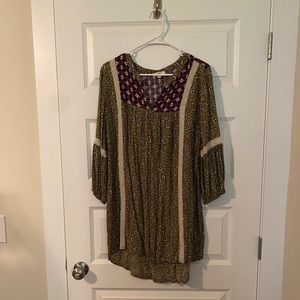 Boho bishop sleeve green dress